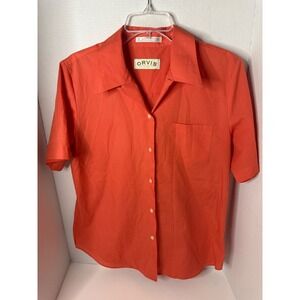 Orvis Womens Orange Short Sleeve Button Up Shirt Wrinkle Free Size 10 Casual Top